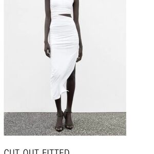 Zara White Cut-Out Fitted Midi Dress - Size M